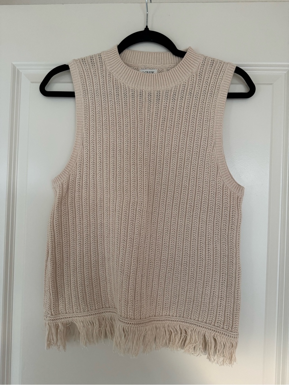 J. Crew Cream Sleeveless Ribbed Fringe-Hem Top